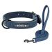 Didog dog collar soft padded leather with personalizable engraved name tag D-ring.Suitable for small and medium -sized dogs.XL: 40-50 cm blue set (custom)