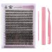 FRCOLOR 1 Sets DIY Eyelash Kits Eyelash Extensions Tools Individual Lash Clusters with Eyelash Glue Remover Curved Tip Eyelash Tweezers with Combs Eyelash Brush for Self Application Pink
