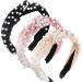 3 pieces pearl headband wide hair band including pearl headband vintage twisted headgear for girls women hair jewelry (beige pink black)