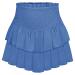 LAEMILIA Womens Elastic Waist Flared Short Skirt Floral Print Pleated Mini Skater Skirt with Drawstring M 02-blue