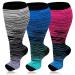 3 Pairs Plus Size Compression Socks for Women & Men 20-30 mmHg Wide Calf Extra Large Knee High Flight Socks Compression Stockings for Circulation Support 4XL 3PCS-Gray Red Navy
