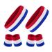 Striped Sweatbands Set, Sports Headband and Wristbands Sweatbands Colorful Cotton Striped Sweatband Set American Flag Style for Men and Women Red White and Blue