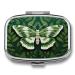 Pill Box White Moth Print 2 Compartment Medicine Pill Case Pill Organizer Decorative Metal Portable Pill Box for Pocket Or Purse