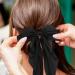 Hair Clips with Long Satin Soft Satin Hair Clip French Butterfly Bow Clip Big Bow Hairpin Silky Hair Bows for Women Black/Beige - Buy Online on GoSupps.com