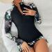 oelaio Women 2 Piece Rash Guard with Boy Shorts Bathing Suit with Chest Padded Leaves Print Zip Front Athletic Tops Two White - Buy Online on GoSupps.com
