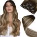 Laavoo real hair Extensions clip in balayage brown extensions real hair clip dark brown balayage middle bruan with blond clip in extensions real hair 5 pieces 70g 35cm #3/8/24 35cm-70g 4.5 #3/8/24