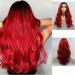 Mermaid wig red ombr style black roots drag queen long corrugated hair high density heat-resistant art hair for women cosplay make-up party