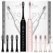 FoodOMeter 2 Pack Sonic Electric Toothbrush 6 Modes 42000vpm with 8 Brush Heads Electric Toothbrush for Adults-Black+Pink