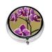 Beautiful Orchidsround Pill Box 3 Compartment Round Pill Box Organizer Portable Travel Pill Box for Traveling.