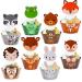 48pcs Baby Safari Jungle Animals Cupcake Toppers with Wrappers Woodland Animal Kids Birthday Cake Toppers Decor Forest Themed Cupcake Toppers for Baby Shower Birthday Gender Reveal Party Decor