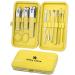 Manicure Set 10pcs Professional Nail Clippers Kit Pedicure Care Tools-Stainless Steel Grooming Tools for Travel (Yellow)