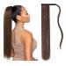 Jjstar 70 cm long smooth ponytail hair part synthetic hair extension braid extension for women girls (dark brown / golden) dark brown / golden