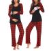 Ekouaer Women's Nursing Pyjamas Hospital Long Sleeve Modal Maternity Two Piece Pyjamas Maternity Fashion Pyjama Set Leisure Suit for Pregnancy Winter XXL Chequered Red