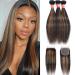 Haha Brown Highlight Human Hair Bundles With Closure Straight Ombre Bundles With Closure Colored Balayage 10A Remy Virgin Hair Weave 3 Bundles With 4x4 Lace Closure Free Part 12 12 12+10 Inch FB30 12 12 12+10 Inch FB30 ...