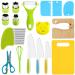 Abizarch 17Pcs Kids Cooking Cutter Set Safe Reusable Plastic Toddler Kitchen Cutter Set with Wooden Cutter Serrated Cutter Chopping Block Peeler Sandwich Cutter for Cutting Fruit Vegetable ZHAZHAMO 17 pieces