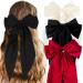 3 Pcs Big Hair bow Hair Bows for Women Bow Hair Clip Elegant Solid Color French Barrette Bows For Hair With Soft Long Silky Satin Hair Barrettes Accessories Bow Hair Clips for Women Girls Black+Red+Cream