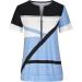 Zip V-Neck Casual Summer Top | Plus Size Colorblock Tunic Blouse - Blue | Women's Short Sleeve - Buy Online on GoSupps.com