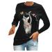NHNKB Sweatshirt Women's Black Long Sleeve Women's Sweatshirt Cotton T-Shirt Women's with Print Cat Top Women's Black Elegant Casual Neck Shirt Women Blouse Long Sweatshirts Jumper Sleeves 5XL Black