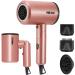 SHRATE 1875W Folding Hair Dryer, Professional Ionic Blow Dryer with Magnetic Nozzles and Diffuser for Women Men, Powerful/Lightweight/Quiet/Travel Hair Dryers for Max Fast Drying, Rose Gold