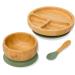 Bubba Bear Baby Weaning Set | Bamboo Plates Bowls & Spoons for Toddler Led Feeding | Suction Plate Bowl & Spoon Sets for Babies from 6 Months | Optional Matching Kids BLW Bib (Green)