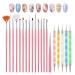 SAGEBIO Gel Nail Brush Set  15 pcs Nail Art Brush and 5 pcs Acrylic Nail Dotting Tools for DIY Manicure at Home A Pink