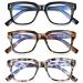Madison Avenue 3 Pack Multicolor Square Blue Light Blocking Reading Glasses for Women Spring Hinge Computer Readers
