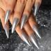Long Stiletto Silver Glitter Press On Nails - High Gloss Reusable Acrylic Full Cover Fake Nails Kit (24 Pieces) - International Shipping Available - Buy Online on GoSupps.com