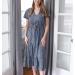 BOXIACEY Spring Dress for Women - V Neck Short Sleeve Maxi Dress with Belted Ruffle Hem | Small Dark Blue - Buy Online on GoSupps.com