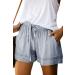 Mosucoirl Women Comfy Drawstring Casual Elastic Waist Pure Color Shorts Summer Beach Lightweight Short Pants with Pockets Medium 1 Light Blue