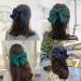 Satin Hair Bows Set - 4 Pieces Soft Ribbon Clips for Women & Girls | Large Bow Hair Barrettes in Green & Navy Blue - Long Tail Hair Accessories - Buy Online on GoSupps.com