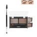 2-Color Eyebrow Powder Palette Waterproof Long-Lasting Eye Brow Makeup Kit Defined Brow Filler Lightweight Blendable Natural Full Look for Sparse Eyebrows with Brow Brush -02 Grey + Medium Brown