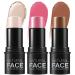 3 PCS Contour Stick Highlighter Stick Waterproof Long Lasting Highlighter Makeup Stick Lightweight Multi-use Cream Contour Buildable Face Makeup Kit for Cheeks Lips All Skin