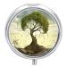 Round Pill Box Trees Print 3 Compartment Medicine Pill Case Print Pill Organizer Decorative Metal Portable Pill Box Pocket Pill Box Style-18