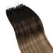Ugeat Remy Real Hair Extensions - Ombre Brown Invisible Micro Loop Extensions | 35cm 50g 50 Strands Balayage #2/6/12 - Buy Online on GoSupps.com