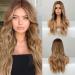 Haircube long blonde wig for women natural synthetic wig wavy curly hair middle part ombre wig party daily use 66.04 cm (1 Pack) brown