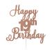 LissieLou Happy 19th Birthday Cake Topper in Pretty Glitter Card Made in the UK - Rose Gold