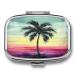 Pill Box Tropical Palm Tree Print 2 Compartment Medicine Pill Case Pill Organizer Decorative Metal Portable Pill Box for Pocket Or Purse