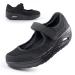 Womens Mesh Walking Shoes Working Nurse Shoes Non-Slip Adjustable Breathable Wedges Slip-on Mary Janes Sneaker Fitness Casual Nursing Orthotic Arthritis Diabetes Plantar Fasciitis Lightweight Shoes 12 A-black