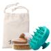Shampoo brush set 2 hairbrushes made of silicone scalp massager and dry skin body brush peeling improves blood circulation for everyday use or as a gift green