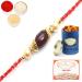 Ghasitaram Gifts Rakhi for Brother Rakhis Online-6794 Fancy Thread Rakhi with 100 GMS of Dryfruits Mix Can 200 GMS of Kaju katli Rakhi & 100g Dryfruits Mix Can 200g Kaju katli