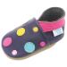 Dotty Fish Soft Leather Baby Shoes. Toddler Shoes. Girls. Navy Shoe with Multi-Coloured Spotty Dotty Design. 2-3 Years (8 UK Child)