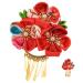 minkissy Hair Grips Japanese Kimono Hair Chopsticks Japanese Style Hair Flower Hair Clip Hair Barrettes Chinese New Year Hair Clip Hanfu Chinese Wedding Decoration Dynamic China Bride M Red