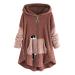 Hanxiulin fleece plush jacket fluffy warm zipper wool jacket women winter jacket jacket jacket on both sides transition jacket loose slim causal sweat jacket autumn winter coat hoodies for women 3xl pink