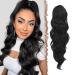FESHFEN Long Ponytail Extension Curly Wavy Clip in Synthetic Hairpieces Drawstring Ponytail Off Black Hair Pony Extension for Women Girls 60 cm 1B# Off Black