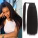 Long Yaki Straight Ponytail for Women 24 Inches Wrap Around Magic Paste Yaki Straight Pony Tail Clip in Synthetic Thick Kinky Straight Ponytail hair Extension UAmy hair(2 Natural Black) 24 Inch 2 Natural Black