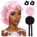 2 pieces of silk hood for sleeping Silk Bonnet with 2 hair tie sleeping hat Bonnet Sleep Cap adjustable sleeping hood silk wide satin hair hood for the night for women girls (black pink)