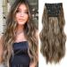 Clip in extensions brown mot blond hair extension like real hair cheap clips extension for women long wavy double weft brunette synthetic hair for women 4 parts set brown blonde 50cm 077s brown with blond 90h68t