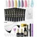 Phoenixy Poly Nail Gel Kit, 9 Pcs Builder Gel Starter Kit with U V LED Nail Light Extension Gel Nail with Everything DIY Nail Beginner Gift Kit MACARON COLORS