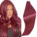 RUNATURE Tape in Hair Extensions Human Hair Colored Burgundy Hair Extensions Tape in Real Hair Colorful Tape Hair Extensions Red Human Hair 22 Inch 25g 22 Inch Tape #Burg