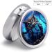 Round Blue Owl Print Pill Box - 3 Compartment Portable Medicine Organizer | Decorative Metal Pocket Pill Case - Buy Online on GoSupps.com